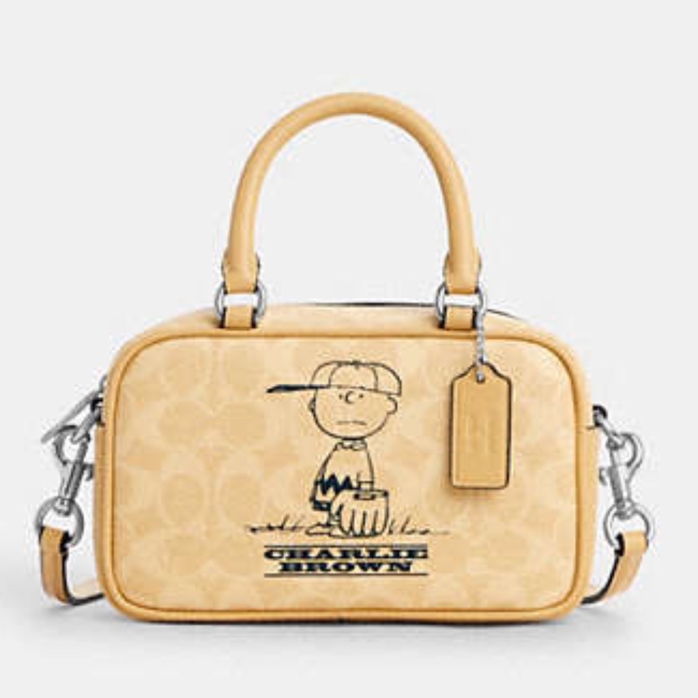 New💛🥜Coach X Peanuts Satchel Crossbody Bag Signature Canvas With Charlie Brown